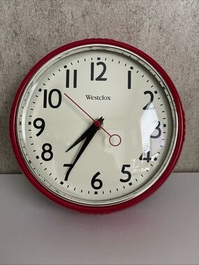 Westclox Retro Red Wall Clock 9.5 Inch Round Office Clock